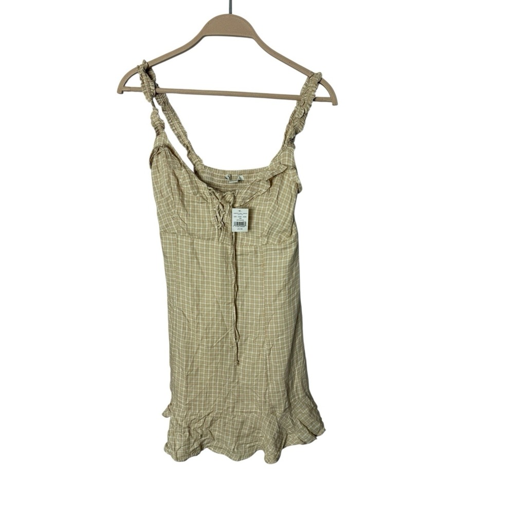 American Eagle Size XS Cream/tan check mini dress sleeveless babydoll festival n